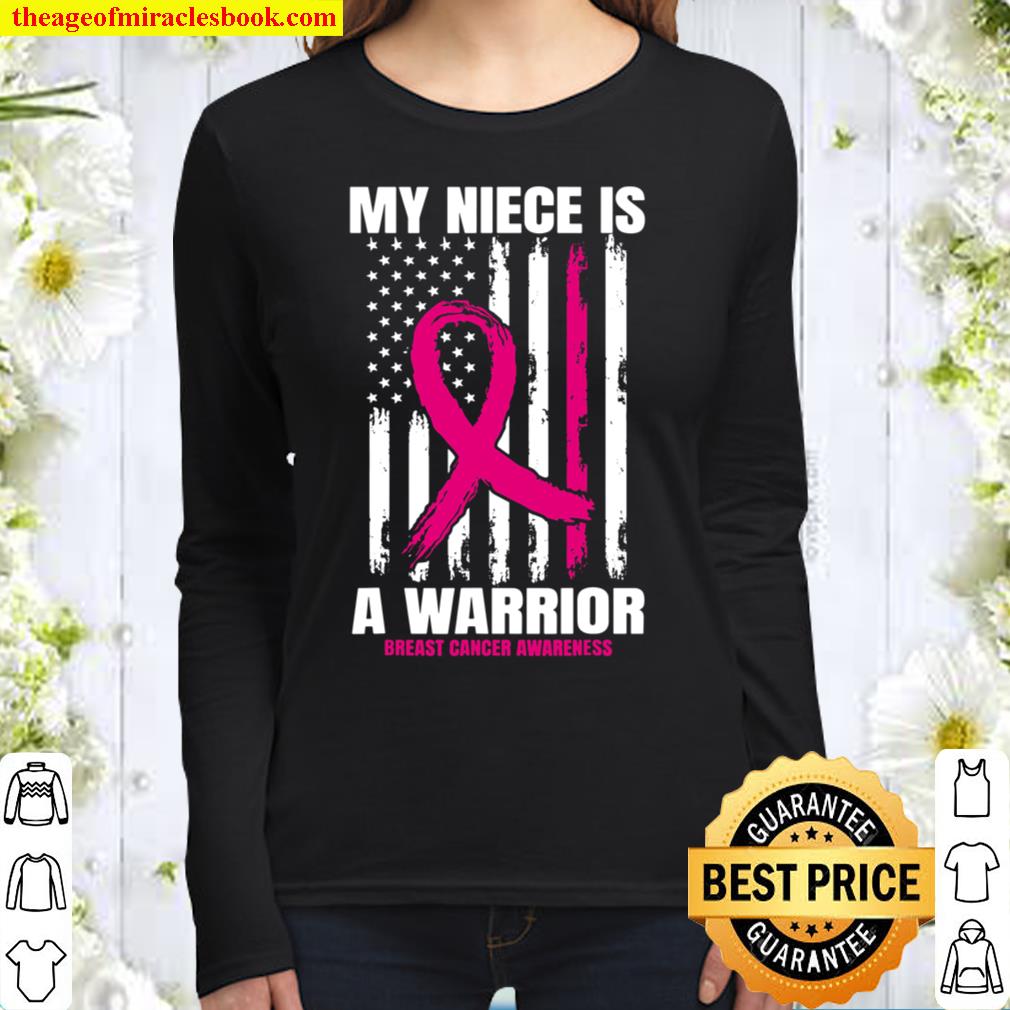 American Flag Pink Breast Cancer Awareness Niece Women Long Sleeved