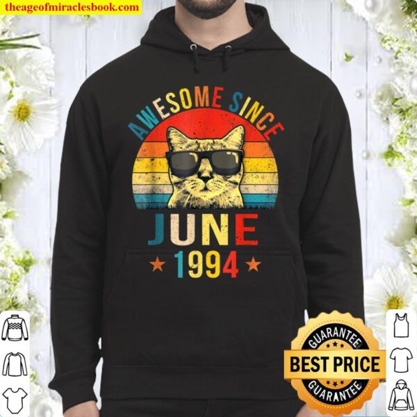 Awesome Since June 1994 27th Birthday Gift Cat Lover Hoodie