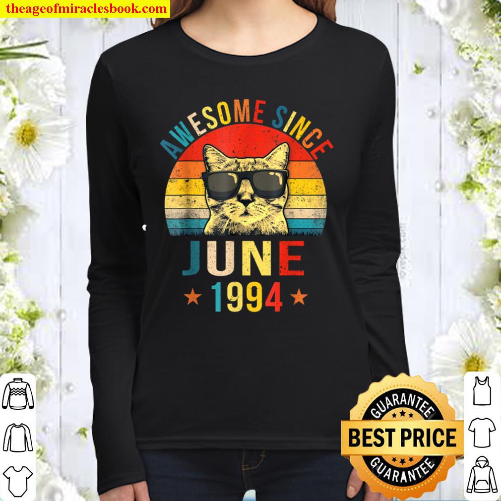 Awesome Since June 1994 27th Birthday Gift Cat Lover Women Long Sleeved