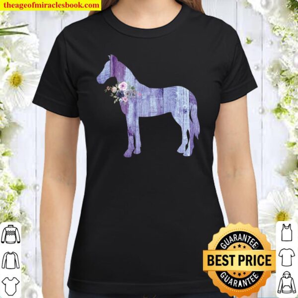 Barn Wood Horse With Flowers, Premium Soft Classic Women T-Shirt