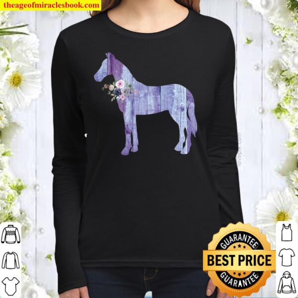 Barn Wood Horse With Flowers, Premium Soft Women Long Sleeved