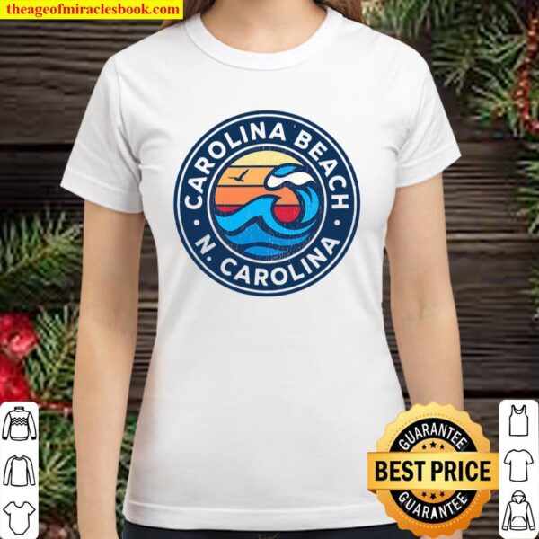 Carolina Beach North Carolina Nc Vintage Nautical Waves Desi Classic Women T-Shirt