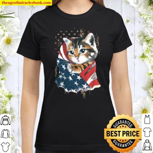 Cat cool American flag - for cat lover Classic Women T-Shirt