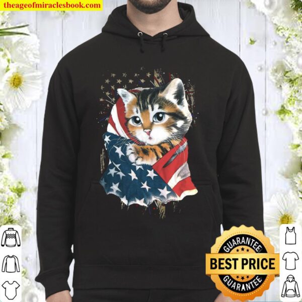 Cat cool American flag - for cat lover Hoodie