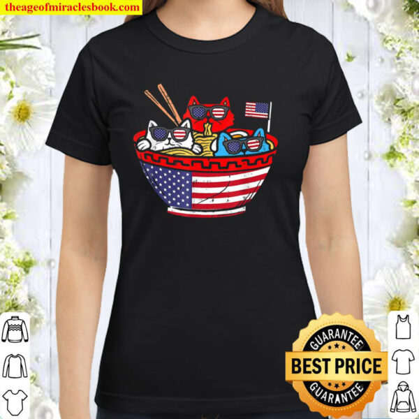 Cats Ramen Anime American Flag USA Classic Women T-Shirt