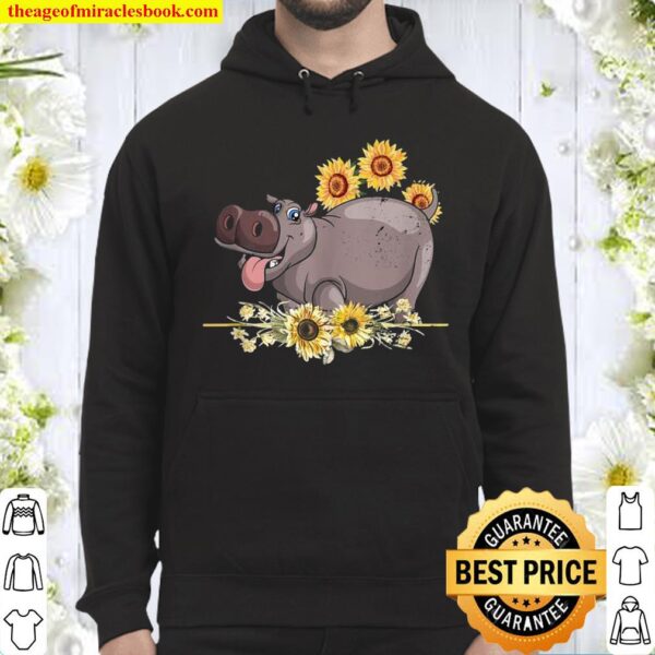 Cute Hippopotamus Zoo Animal Sunflower Hippo Hoodie