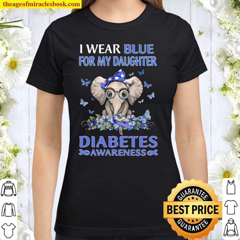 Butterfly I Wear Blue For Diabetes Awareness Shirt Colorful Butterfly Ribbon Diabetes Shirt