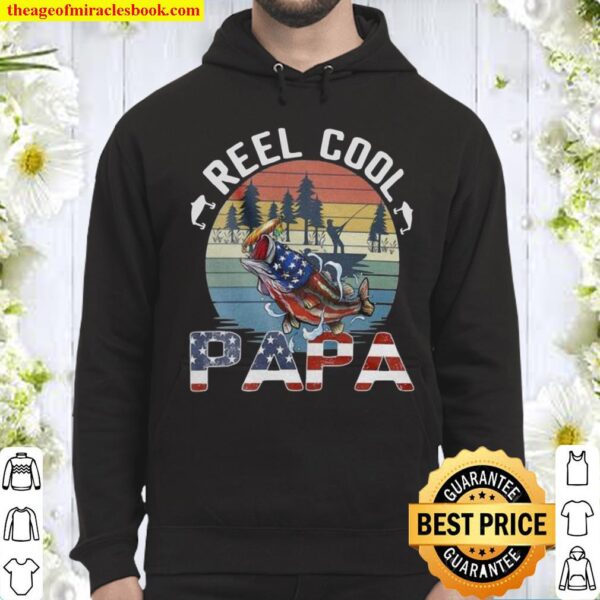 Fishing Reel Cool Papa American Flag Vintage Hoodie