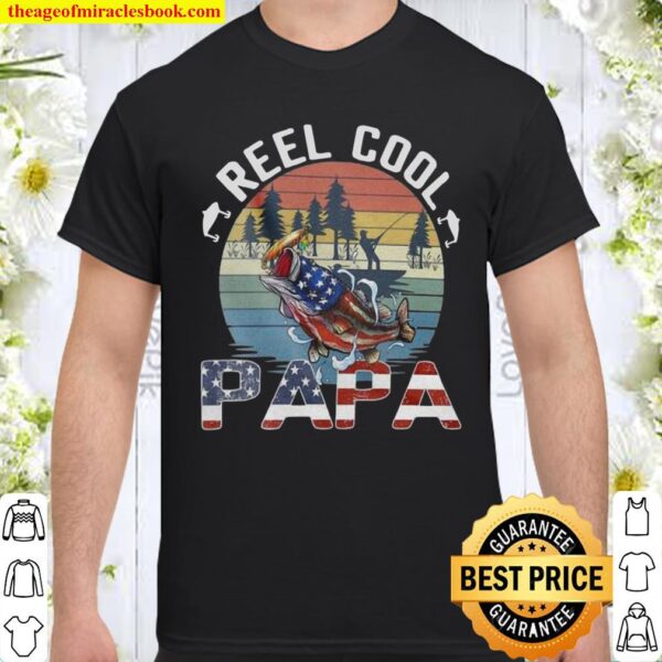 Fishing Reel Cool Papa American Flag Vintage Shirt
