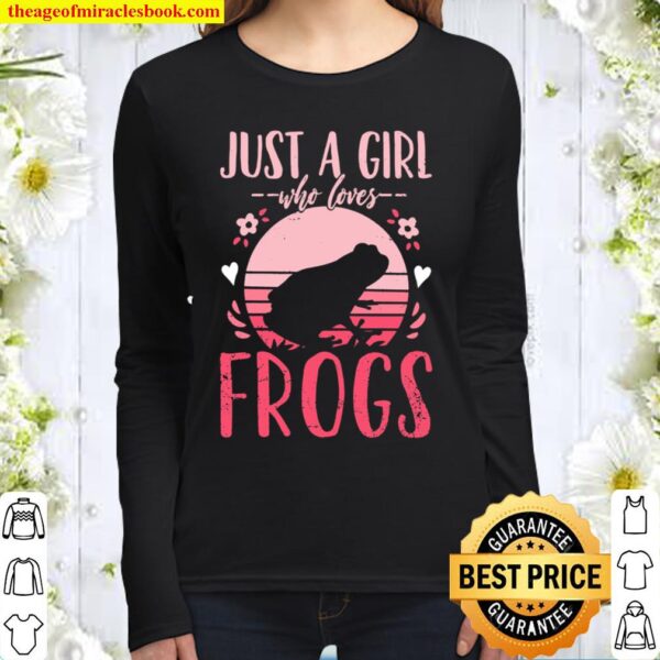 Frog Just a Girl Who Loves Frogs Retro Vintage Women Long Sleeved