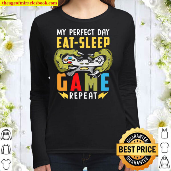 Funny Eat Sleep Game Repeat Video Games Lovers Women Long Sleeved
