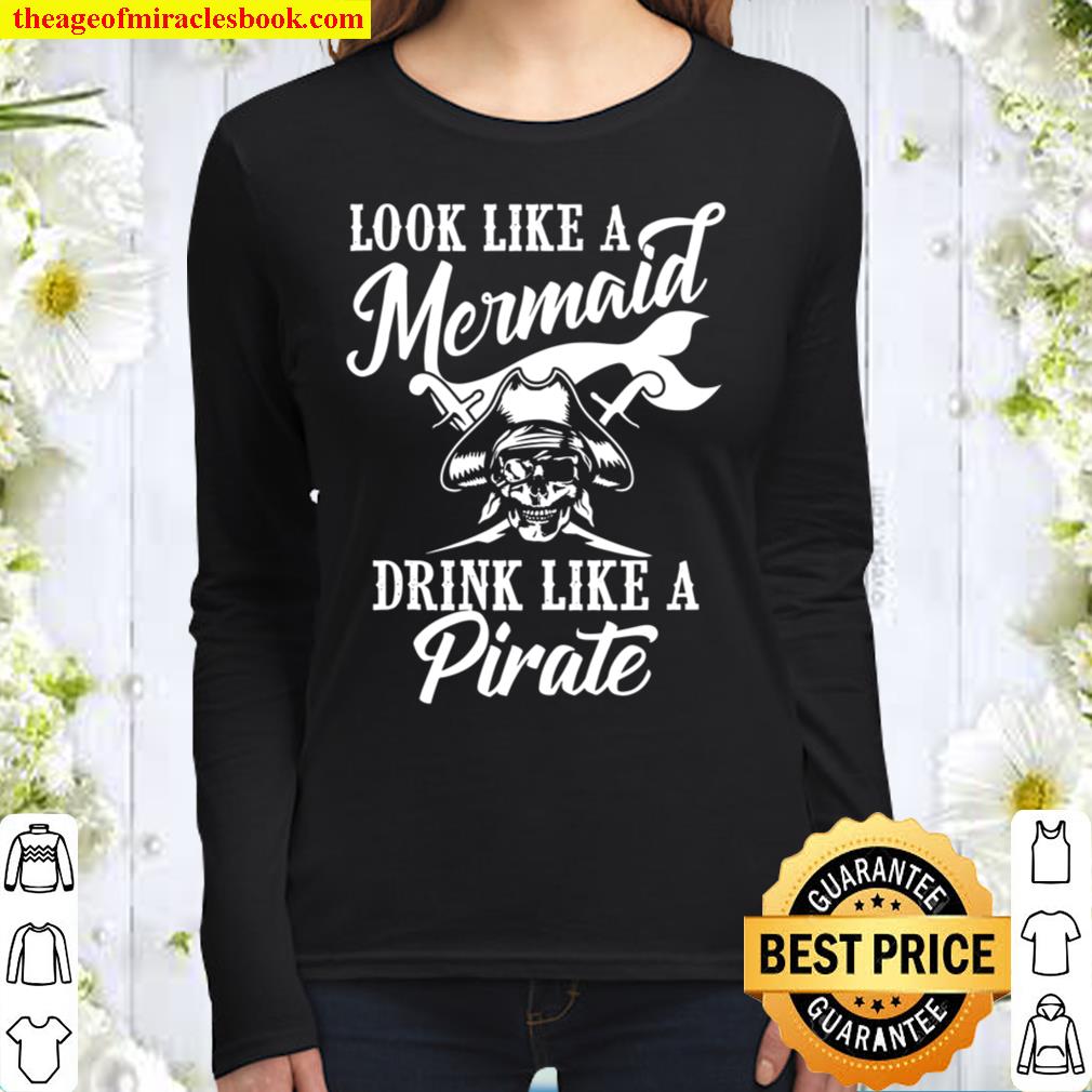 Funny Look Like Mermaid Drink Pirate Cool Beer Drinker Women Long Sleeved