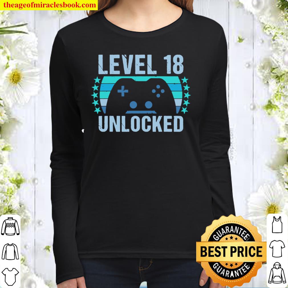 Gaming Vintage 18Th Birthday Gift 18 Years Old Boy Girl Gamer Women Long Sleeved