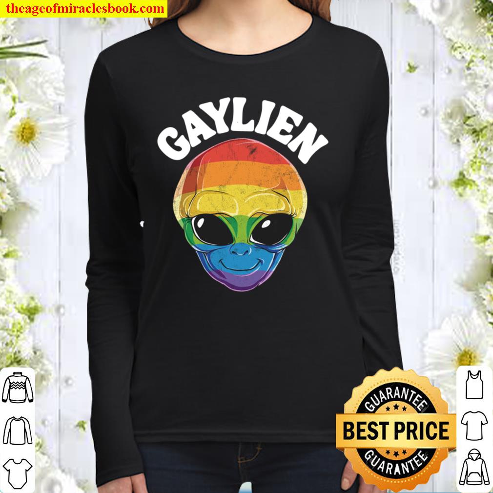 Gaylien Alien LGBT Gay Pride Rainbow Flag Funny UFO Lover Women Long Sleeved