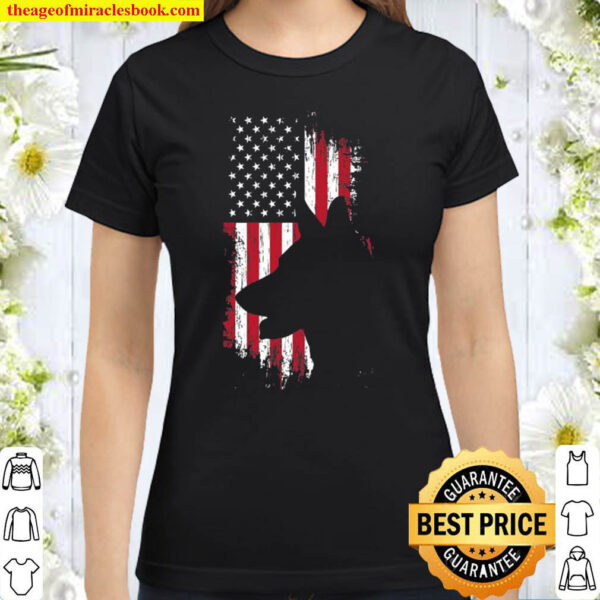 German Shepherd American Flag Shirt Usa Patriotic Dog Gift Classic Women T Shirt