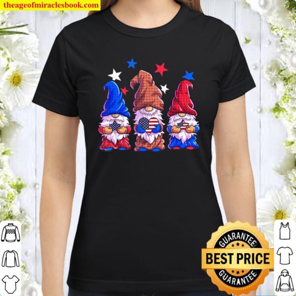 Gnomes 4th Of July Shirt Women Girls American Flag Stars Classic Women T-Shirt