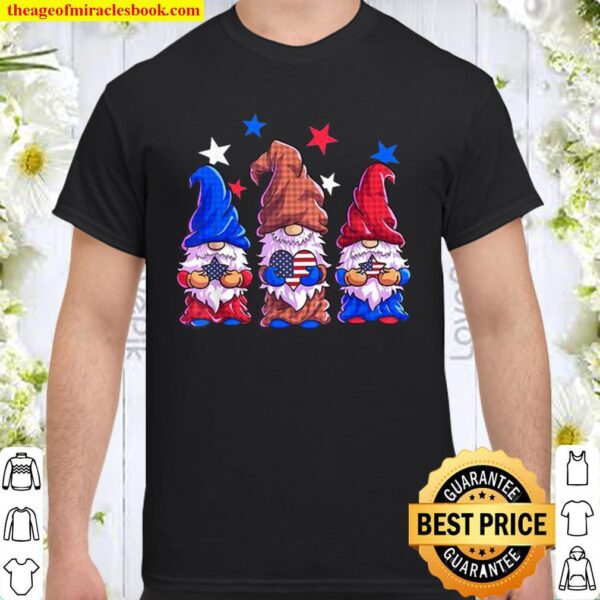 Gnomes 4th Of July Shirt Women Girls American Flag Stars Shirt