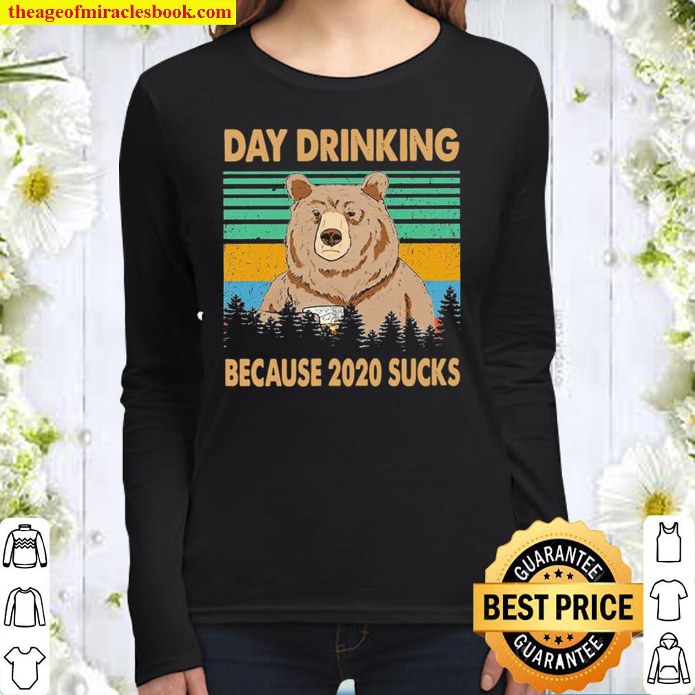 Grumpy bear day drinking because 2021 sucks vintage Women Long Sleeved