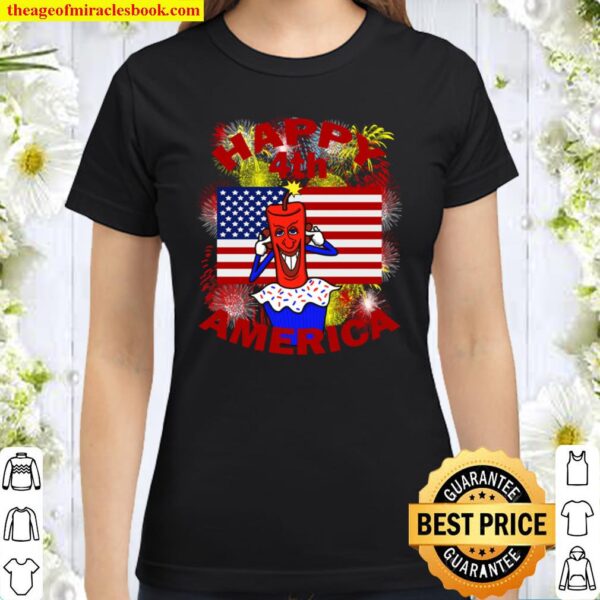 Happy 4th America Fourth of July Celebration Red Letter Classic Women T-Shirt