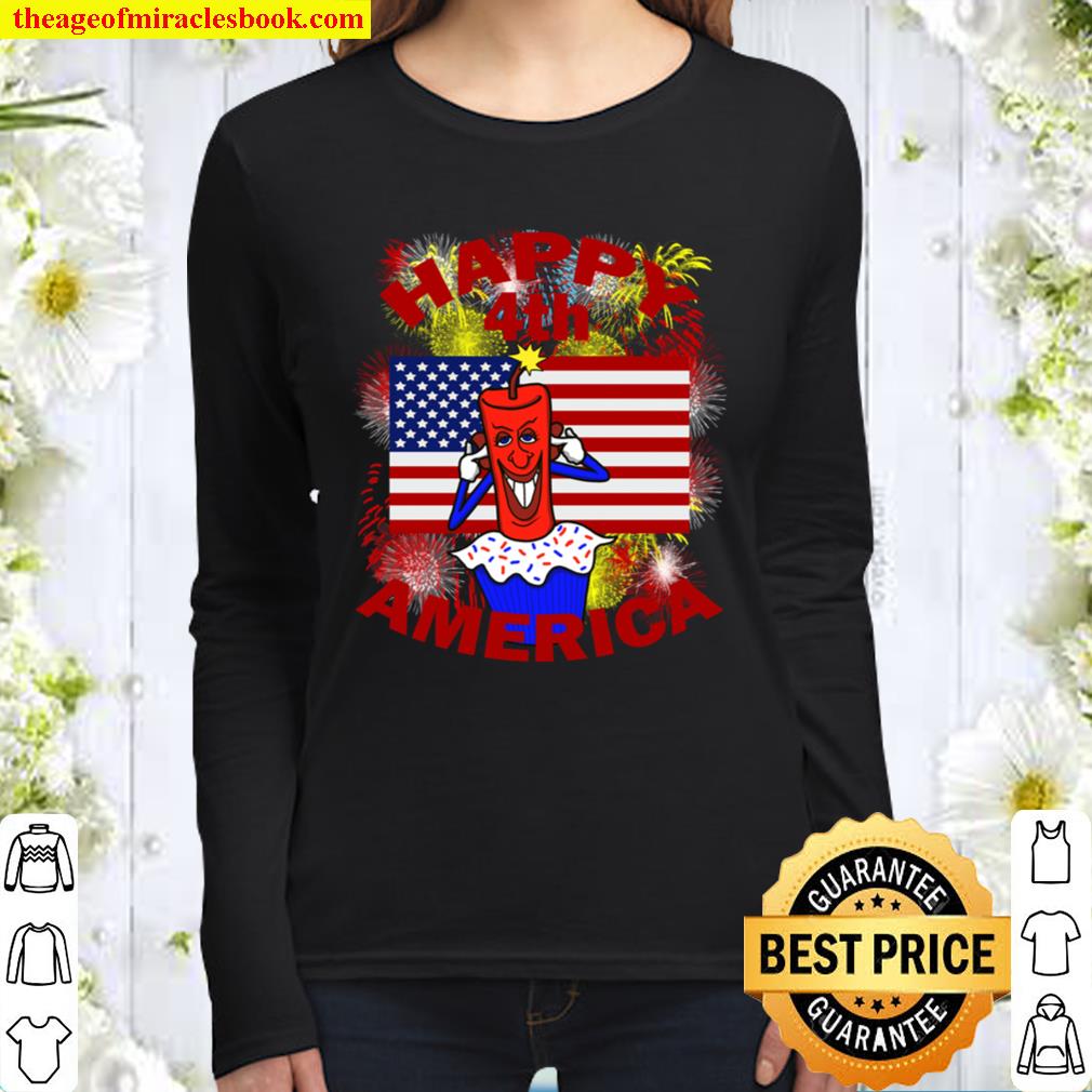 Happy 4th America Fourth of July Celebration Red Letter Women Long Sleeved