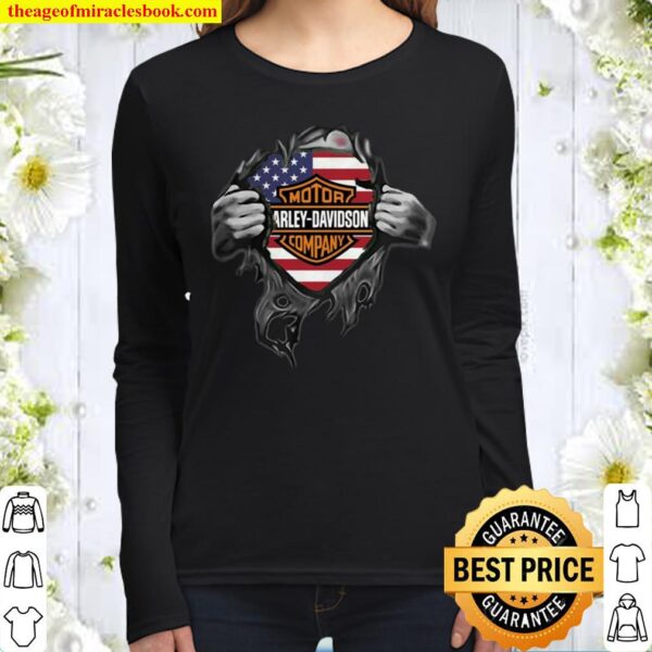 Harley Davidson US Flag Tshirt Motorcycles Blood Inside Me American Fl Women Long Sleeved