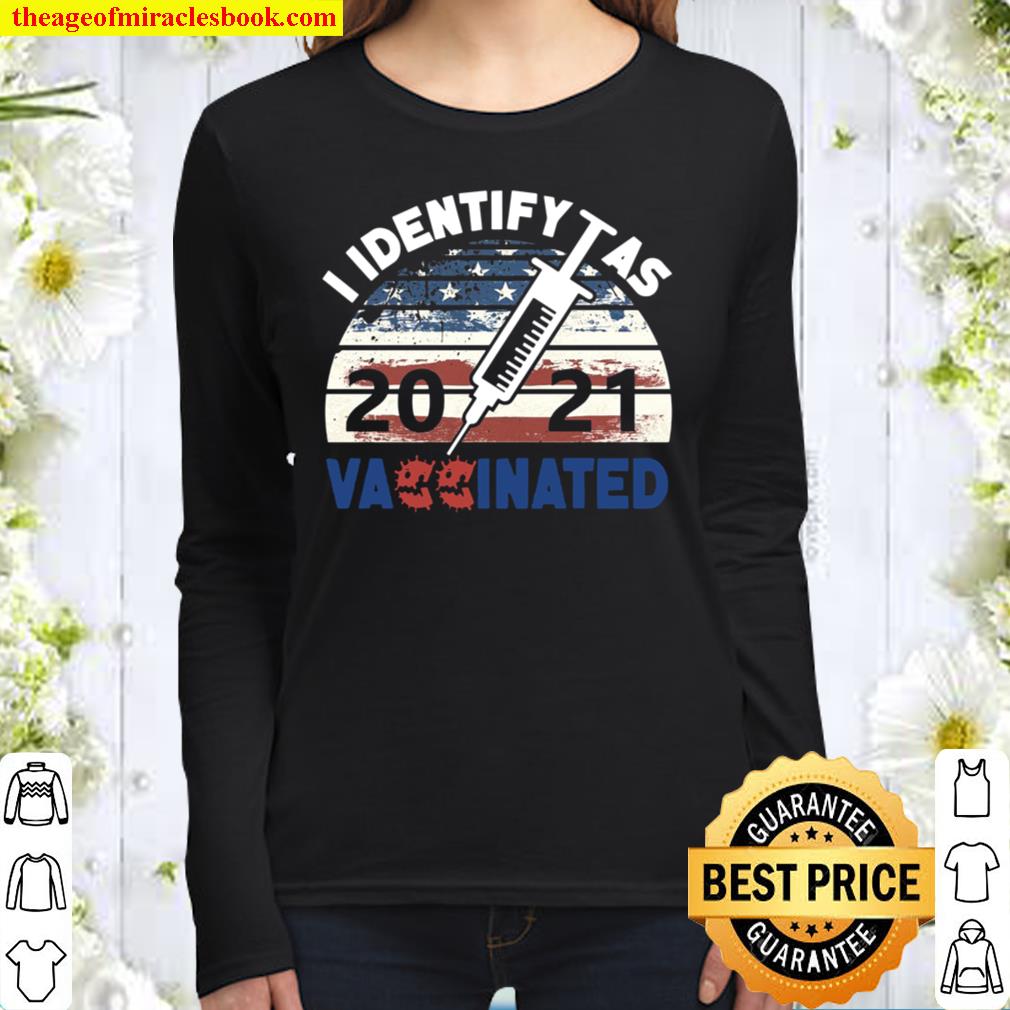 I Identify As 2021 Vaccinated American Flag Vintage Women Long Sleeved