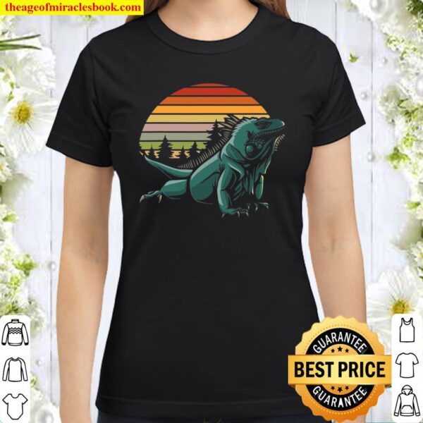Iguana Retro Sunset Reptiles Classic Women T-Shirt