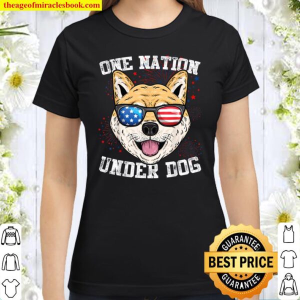 Japanese Spitz One Nation Under Dog 4th of July Funny Gift Classic Women T-Shirt