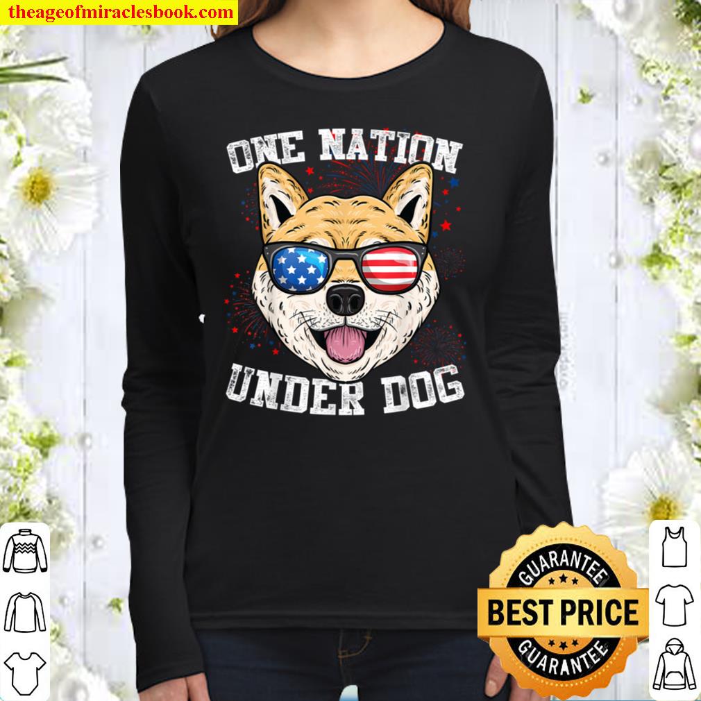Japanese Spitz One Nation Under Dog 4th of July Funny Gift Women Long Sleeved