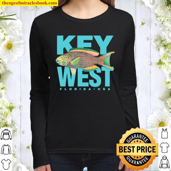 Key West Florida Vintage Parrot Fish Design Women Long Sleeved