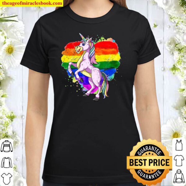 Lgbt Pride Rainbow Flag Fantasy Fairy Animal Unicorn Classic Women T-Shirt