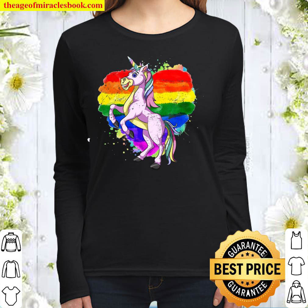 Lgbt Pride Rainbow Flag Fantasy Fairy Animal Unicorn Women Long Sleeved