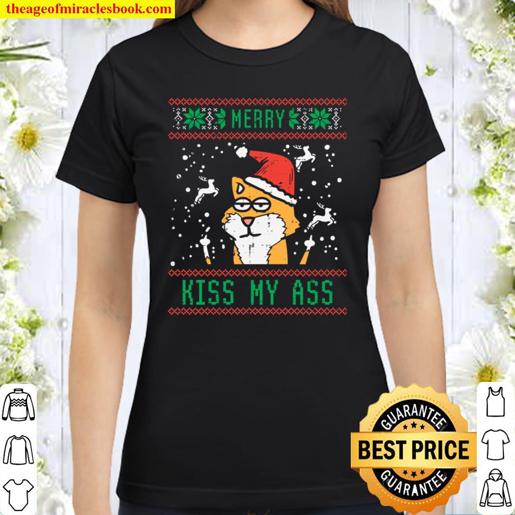 Merry Kiss My Ass Shiba Inu Dog Santa Ugly Christmas Gift Classic Women T-Shirt