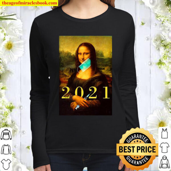 Mona Lisa With Face Mask Vaccination 2021 Women Long Sleeved