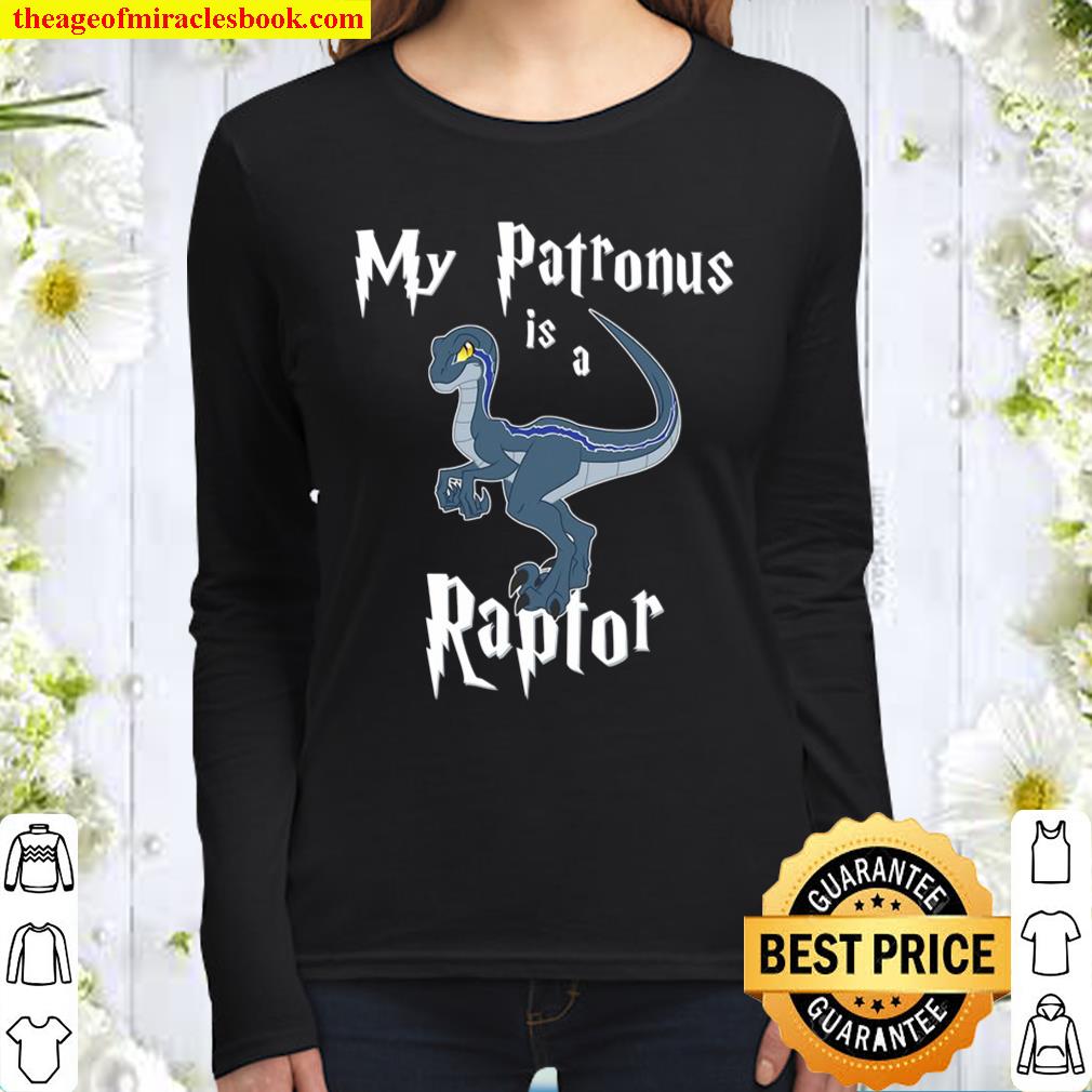 My Patronus Is A Raptor Shirt – Blue Striped Dinosaur Gift Women Long Sleeved