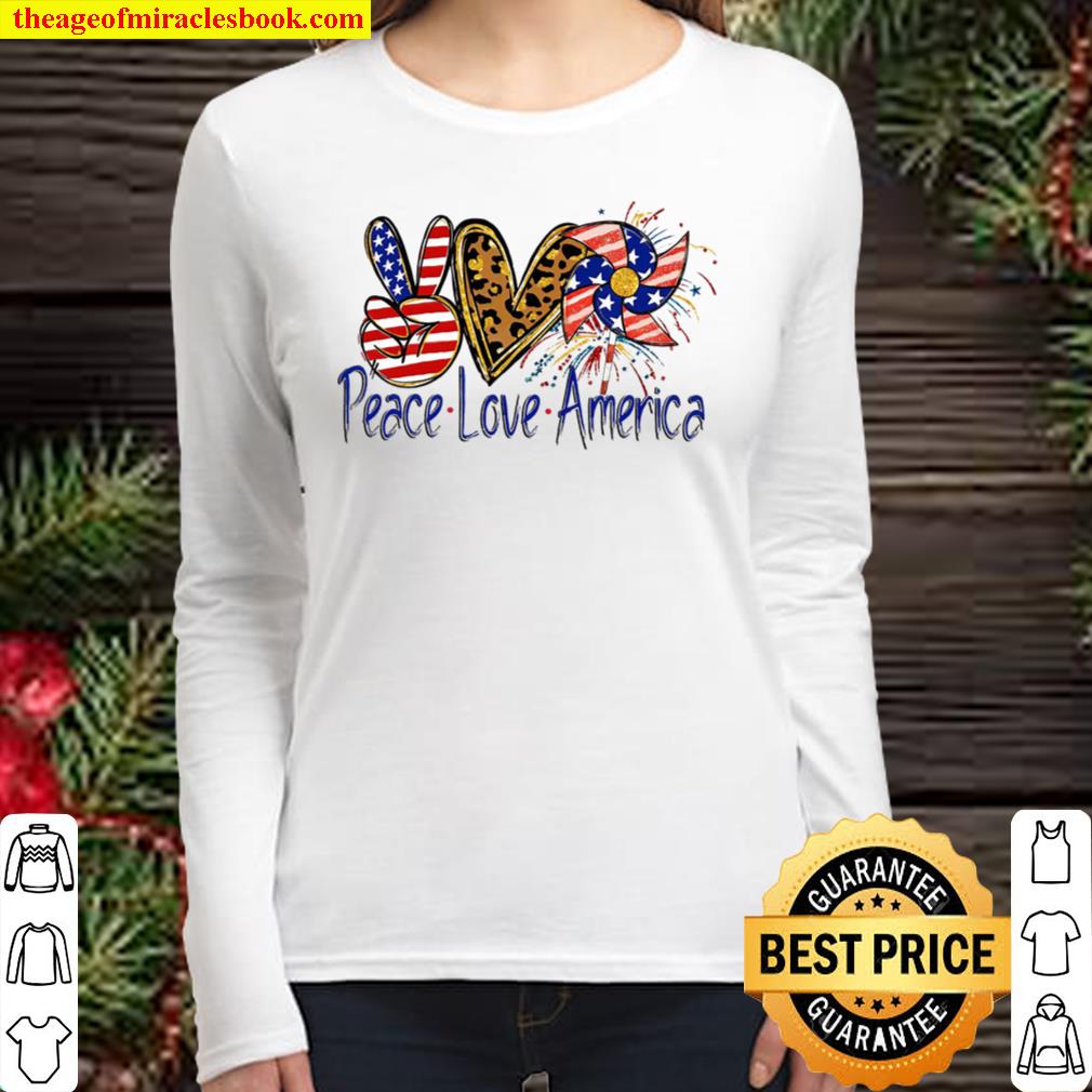 Peace Love America Shirt, 4th Of July Shirt, Red White _ Blue, God Ble Women Long Sleeved