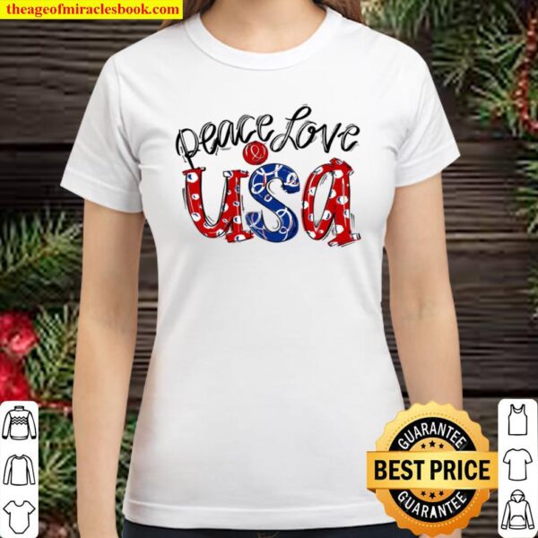 Peace Love USA Dots Americana Whimsical American Pride Classic Women T-Shirt