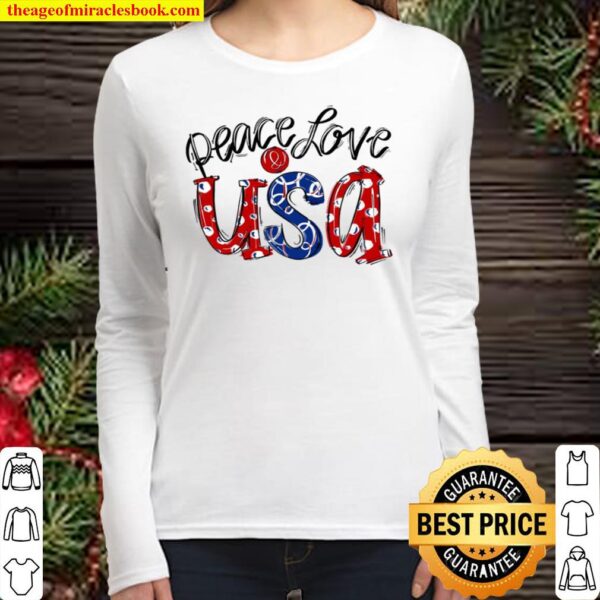 Peace Love USA Dots Americana Whimsical American Pride Women Long Sleeved