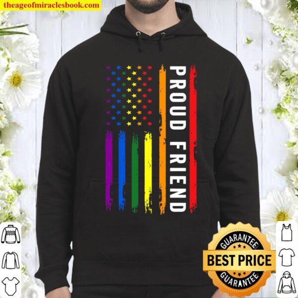 Proud Friend Rainbow American Flag LGBT Hoodie