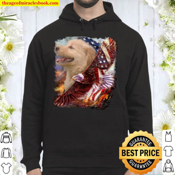 Puppy Golden Retriever Behind American Flag With Eagle Hoodie