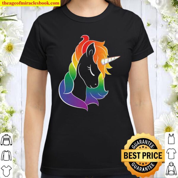Rainbow Unicorn Awareness Unicorn Gift, Pride LGBT Classic Women T-Shirt