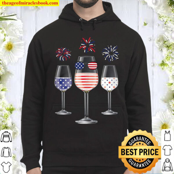 Red White Blue Wine Glasses American Flag Happy 4Th Of July Hoodie