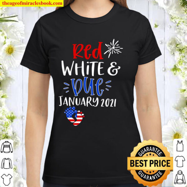 Red White _ Due Pregnancy Announcement Classic Women T-Shirt