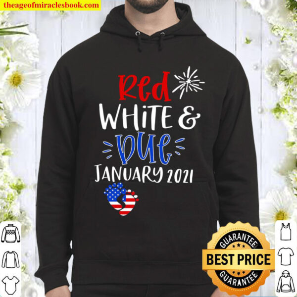 Red White _ Due Pregnancy Announcement Hoodie