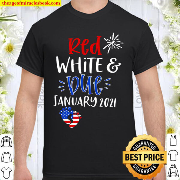 Red White _ Due Pregnancy Announcement Shirt
