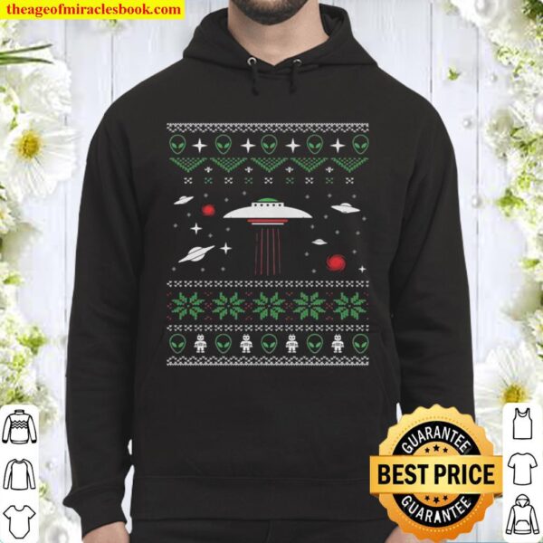 Sci FI Flying Saucer UFO and Alien Ugly Christmas Hoodie