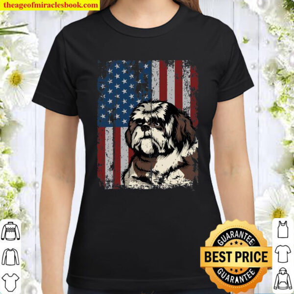 Shih Tzu American Flag Patriotic Shih Tzu Owner Gift Classic Women T Shirt