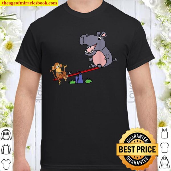 Smileteesfunny Monkey and Hippo Playing Seesaw Cartoon Shirt