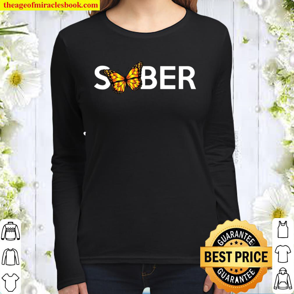 Sober Spring Butterfly Alcoholics Aa Na Anonymous 12 Step Women Long Sleeved