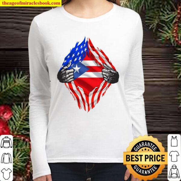 Super Puerto Rican Heritage Puerto Rico Roots Usa Flag Gift Women Long Sleeved